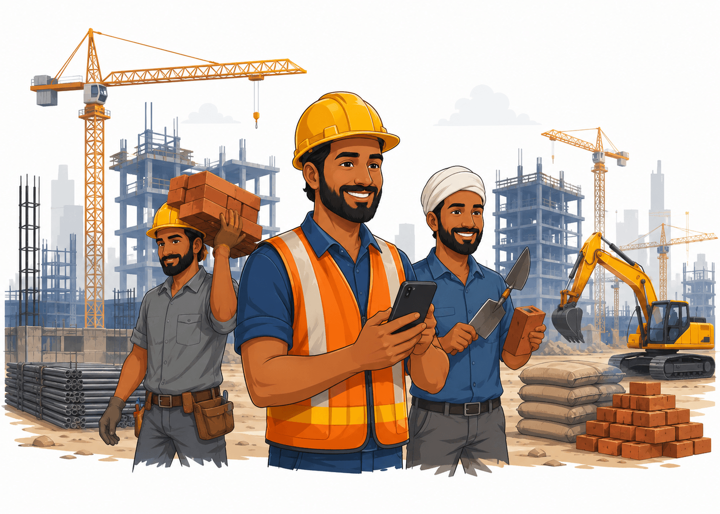 Construction workers on a building site
